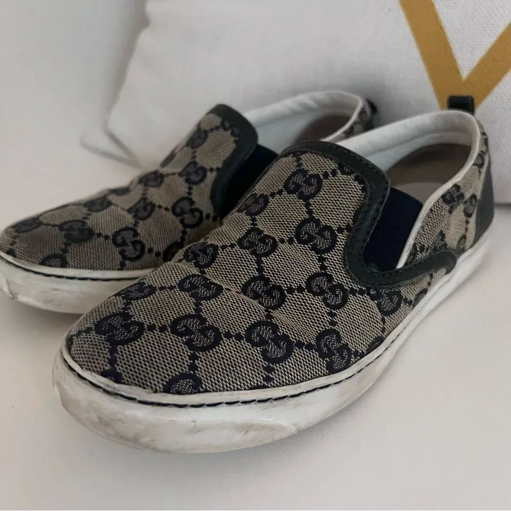 Gucci Kids Slip-On Sneakers Navy and Tan Size 32 (Youth 1)